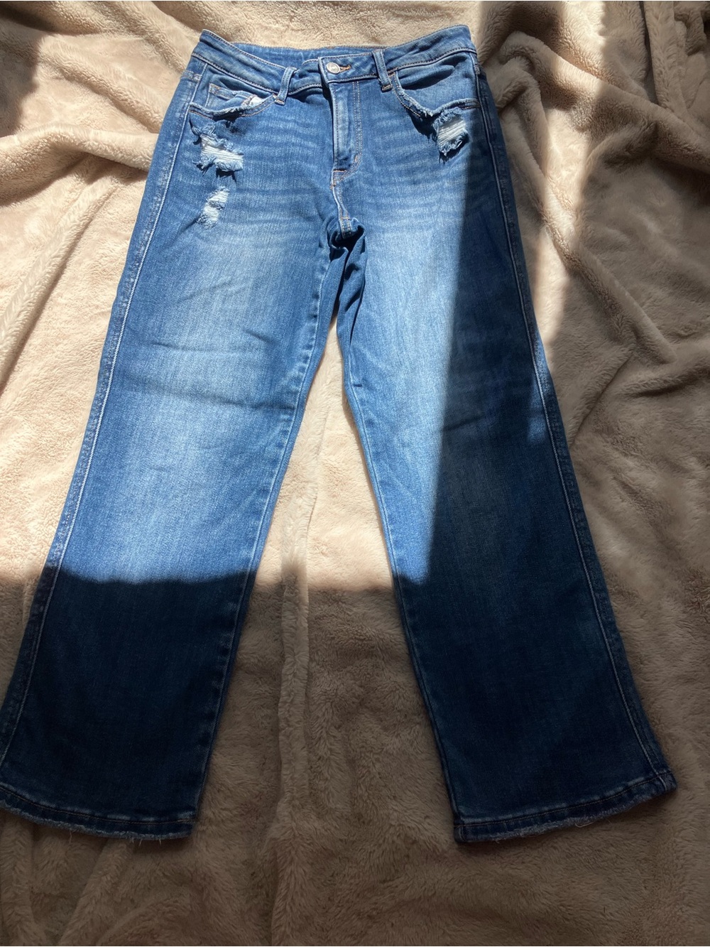 Lovervet Women's Blue Distressed Wide-Leg Jeans